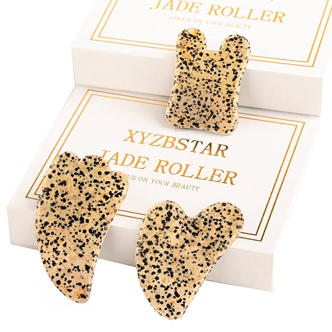 Gua Sha Facial Tools Set of 3 Guasha Massage Tool Jade Gua Sha Scraping Massager for Face,Neck, Eyes and Body,Jade Stone Guasha Board 3 Packs (Speckled Jade)-GlimoraGlow