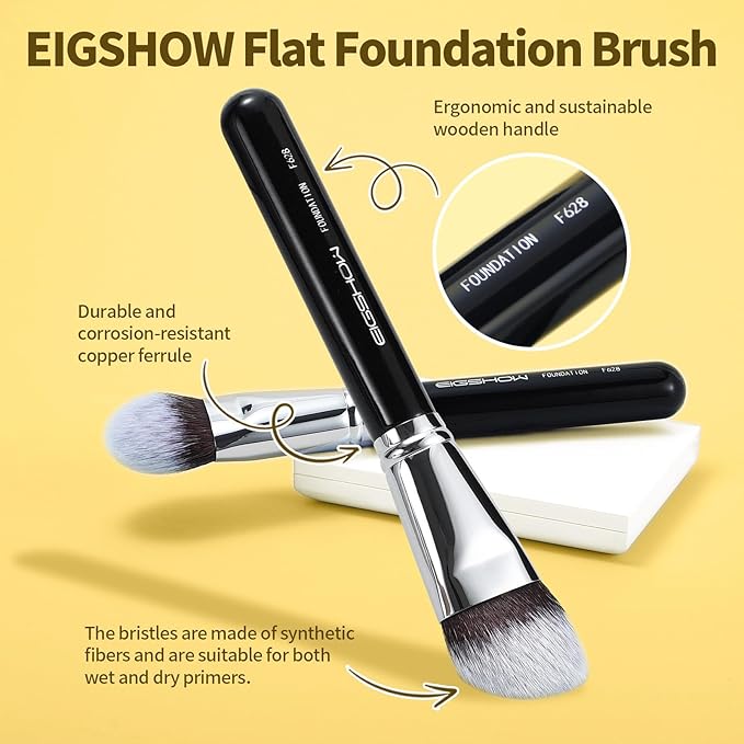 EIGSHOW Flat Foundation Brush, Large Face Makeup Brush with Soft Dense Synthetic Bristles for Blending Liquid Cream Powder (F628)-GlimoraGlow