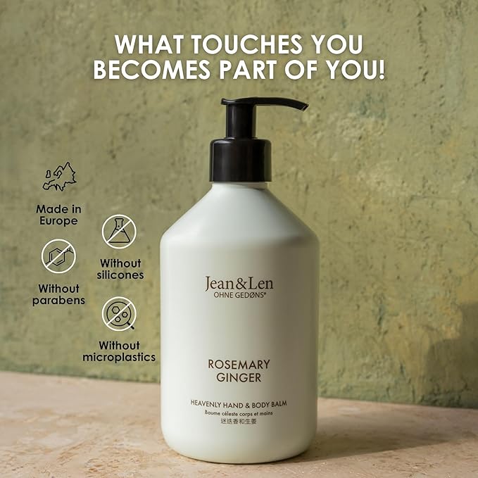 Jean & Len Heavenly Hand & Body Balm Rosemary & Ginger, for a fragrant care experience, with organic argan oil and shea butter, minimalistic bottle, without parabens & silicones, 16.91 Fl. Oz.-GlimoraGlow