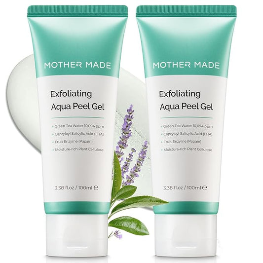 MOTHER MADE LHA Green Tea Exfoliating Aqua Peel Gel, Pore Care, Gentle Facial Exfoliator, Dead Skin Remover, Natural Cellulose for Peeling, Vegan, Korean Skincare, 2 Pack (100ml / 3.38 fl.oz)-GlimoraGlow