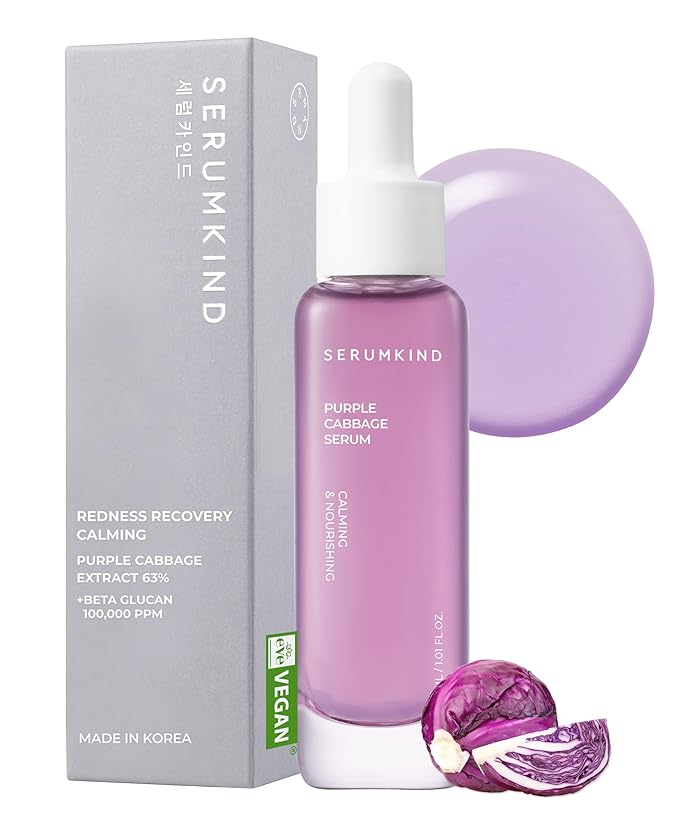 SERUMKIND Purple Cabbage Serum - Calming and Skin Recovery- Korean Face Skincare – Beta Glucan 100,000ppm – Soothing & Redness Relief - Vegan, Cruelty-Free – 1.01 fl.oz.-GlimoraGlow