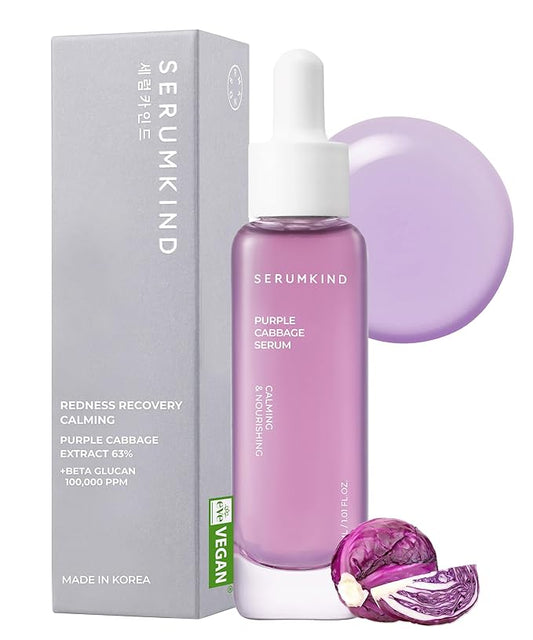 SERUMKIND Purple Cabbage Serum - Calming and Skin Recovery- Korean Face Skincare – Beta Glucan 100,000ppm – Soothing & Redness Relief - Vegan, Cruelty-Free – 1.01 fl.oz.-GlimoraGlow