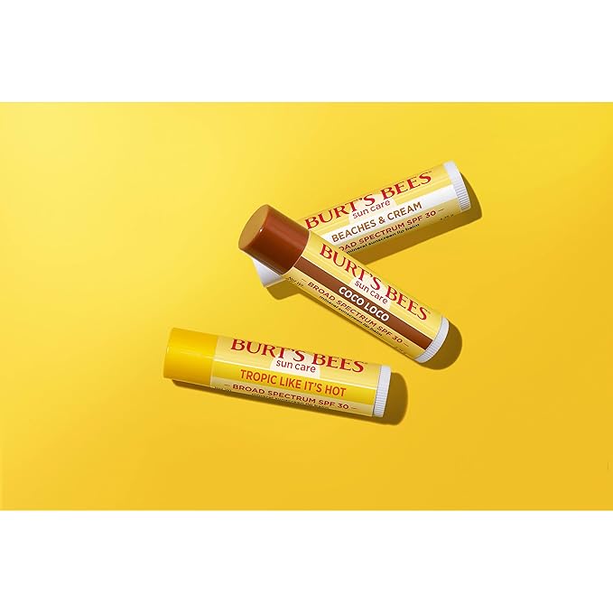 Burt’s Bees SPF 30 Lip Balm Mothers Day Gifts for Mom, Island Getaway - Coco Loco, Beaches & Cream, Tropic Like It's Hot, Water-Resistant Sun Care, Natural Origin Lip Treatment, 3 Tubes, 0.15 oz-GlimoraGlow