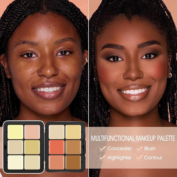 12 Colors Cream [Blush+Contour+Concealer+Highlighter] Makeup Palette for Cheeks - Multi-functional Makeup Palette with Brush, Natural Matte Long Wearing, Waterproof Face Makeup Palette (#04)-GlimoraGlow