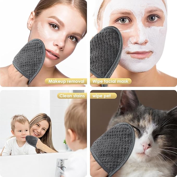 SINLAND Reusable Makeup Remover Pads For Face,Eye,Lips Microfiber Gentle Facial Cleansing Cloths for All Skin Types Friendly for Makeup Remover With Laundry Bag 5.1inchx3.93inch Gray Pack of 12-GlimoraGlow