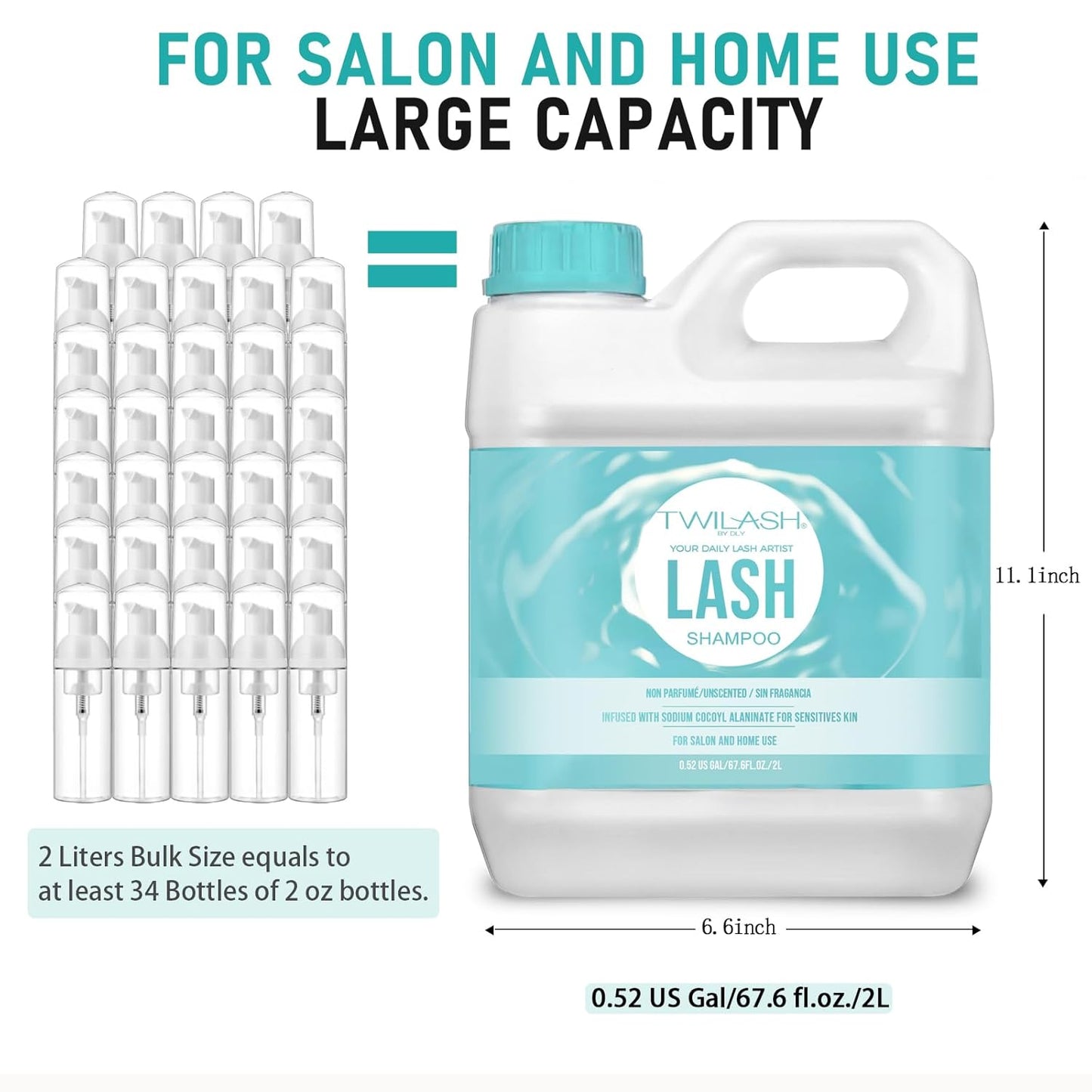 Lash Shampoo Bulk Upgraded Formula, Eyelash Cleanser for Extensions 2 Liters, Safe Makeup Remover, Non-irritating or Burning Eyelid Foaming Cleanser for Professional Salon and Home Use-GlimoraGlow