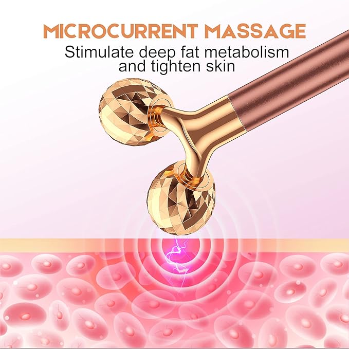 2-IN-1 Beauty Bar 24k Golden Pulse Facial Face Massager, Electric 3D Roller and T Shape Arm Eye Nose Head Massager Facial Roller Massager Kit Skin Care Tools-GlimoraGlow