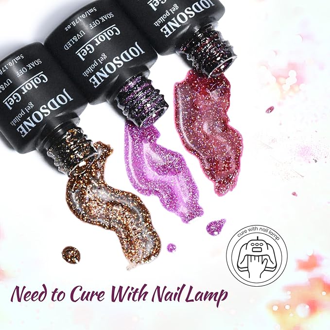 JODSONE 23 Bottles of Glitter Colorful and Elegant Gel Polish kit with 3 Bottles of Matte and Glossy Top Coat Base Coat Gel Nail Set-GlimoraGlow