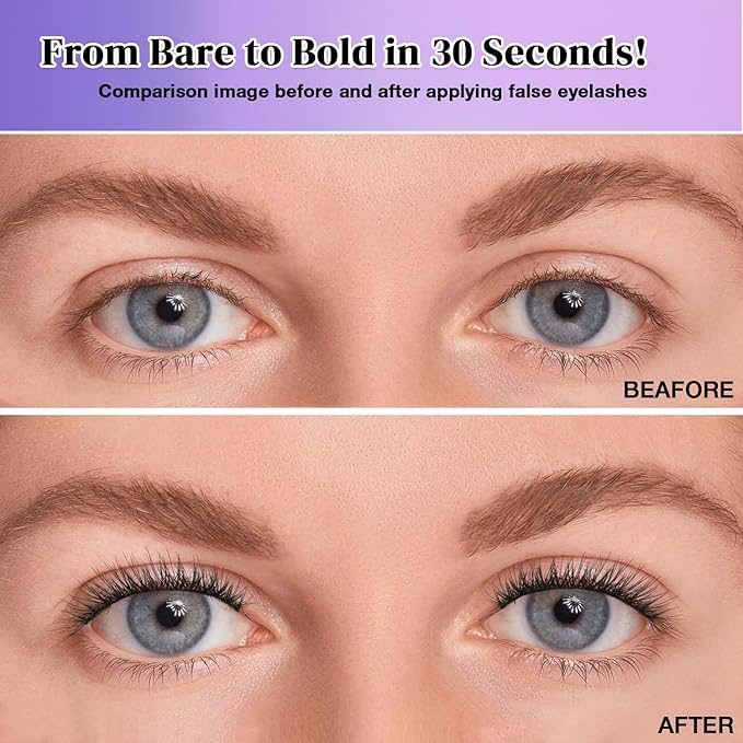 Wispy False Eyelashes Kit With Bond, Seal and Tweezer, 7 Pairs Natural Look Fake Cat Eye Lashes Strips Thin Band Extensions Waterproof Easy Eyelashes for Beginners RQ01-GlimoraGlow