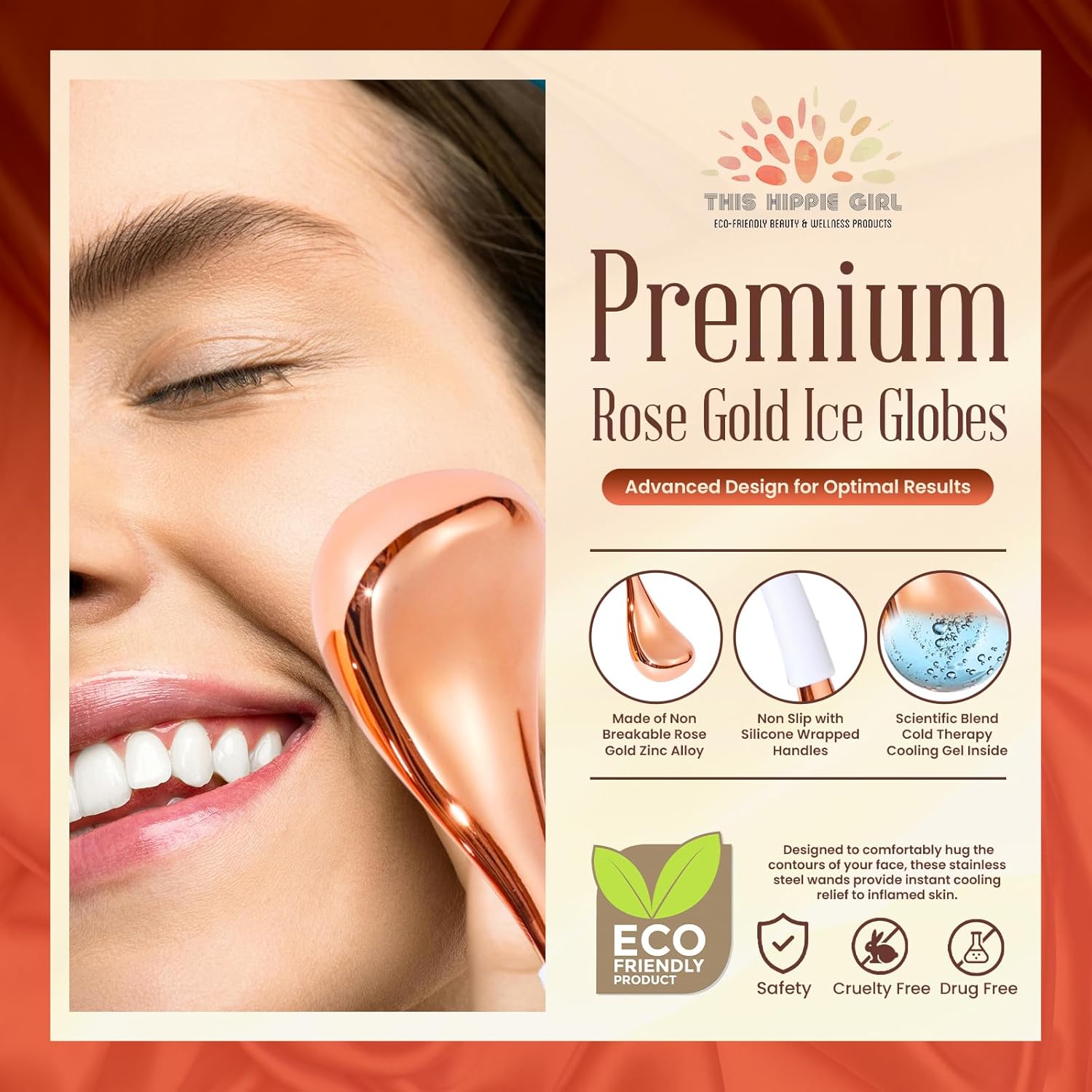 Ice Globes Facial Skin Care Tools for Women, Cryo Sticks for facials, Rose Gold Cold Therapy, Stainless Steel Cryo Wands, Soothe and DePuff Cold Bars for Face and Eyes, Facial Tools-GlimoraGlow