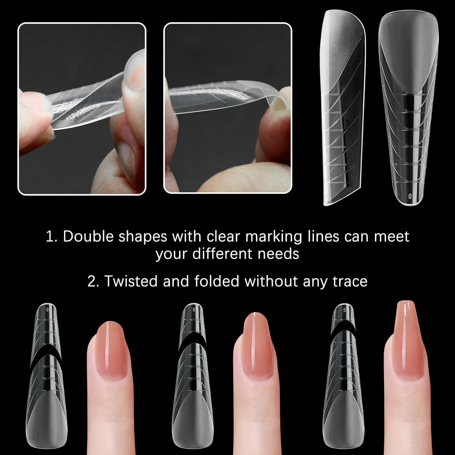 120 Pcs Dual Nail Forms 12 Sizes Half Matte Extension Poly Nail Gel Full Cover Nail Molds With Scale Builder Coffin Nail for Gel Manicure Nail Art Design Salon DIY at Home-GlimoraGlow
