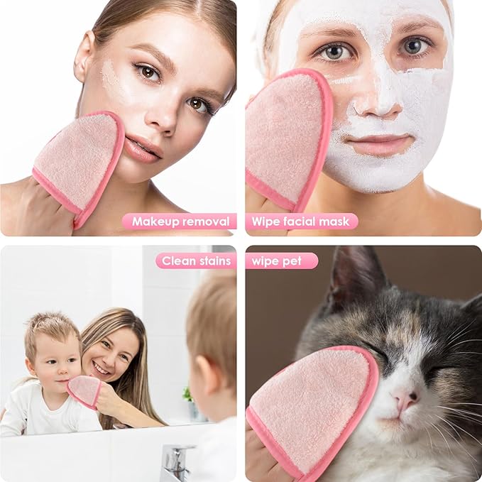 SINLAND Reusable Makeup Remover Pads For Face,Eye,Lips Microfiber Gentle Facial Cleansing Cloths for All Skin Types Friendly for Makeup Remover With Laundry Bag 5.1inchx3.93inch Pink Pack of 6-GlimoraGlow