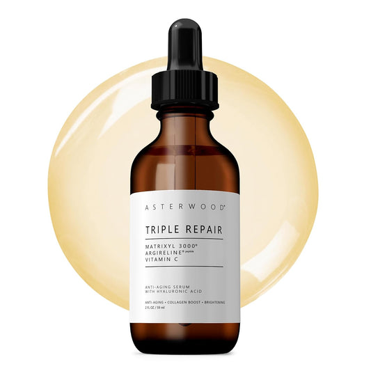 Asterwood Triple Repair Matrixyl 3000 + Argireline + Hyaluronic Acid + Vitamin C Serum for Face - Anti-Aging, Collagen Boosting, Hydrating - Fragrance-Free - 2 Fl Oz-GlimoraGlow