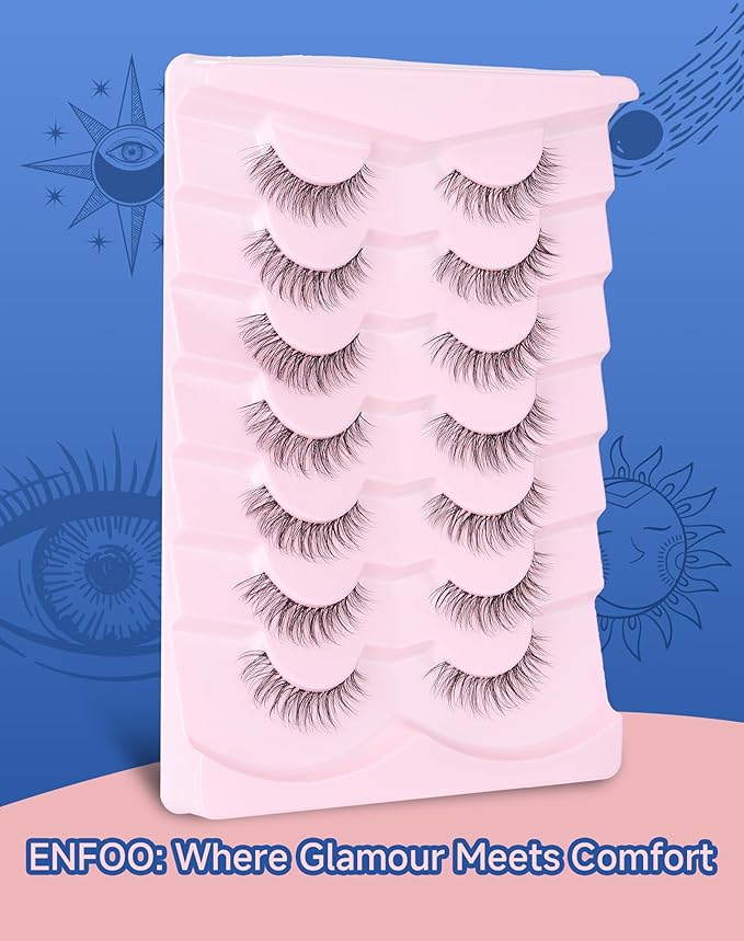 Short Lashes Natural Look Everyday Wispy Eyelashes Mink Flared Eyelashes Strip False Eye Lash Soft Clear Band 7 Pairs SF-05-GlimoraGlow