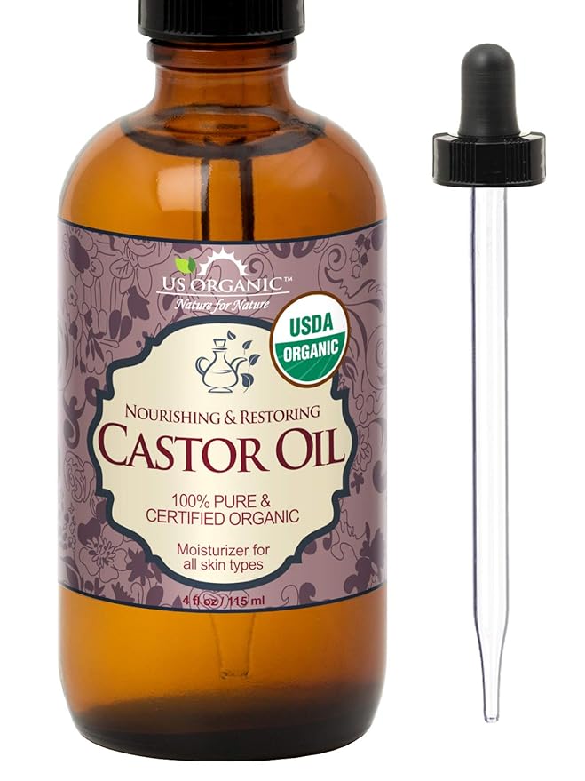 US Organic Castor Oil, USDA Certified Organic,Expeller Pressed, Hexane Free, 100% Pure & Natural moisturizing and emollient properties, For Skin, Hair Care, Eyelashes, DIY projects (4 oz (115 ml))-GlimoraGlow