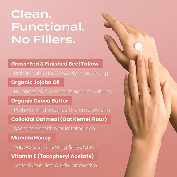 Body Restore Grass Fed Whipped Beef Tallow for Skin, Face, Body, Dry Skin - with Manuka Honey, Jojoba Oil, Birthday Gifts for Women, Men, Travel Essentials, Self Care - Citrus-GlimoraGlow