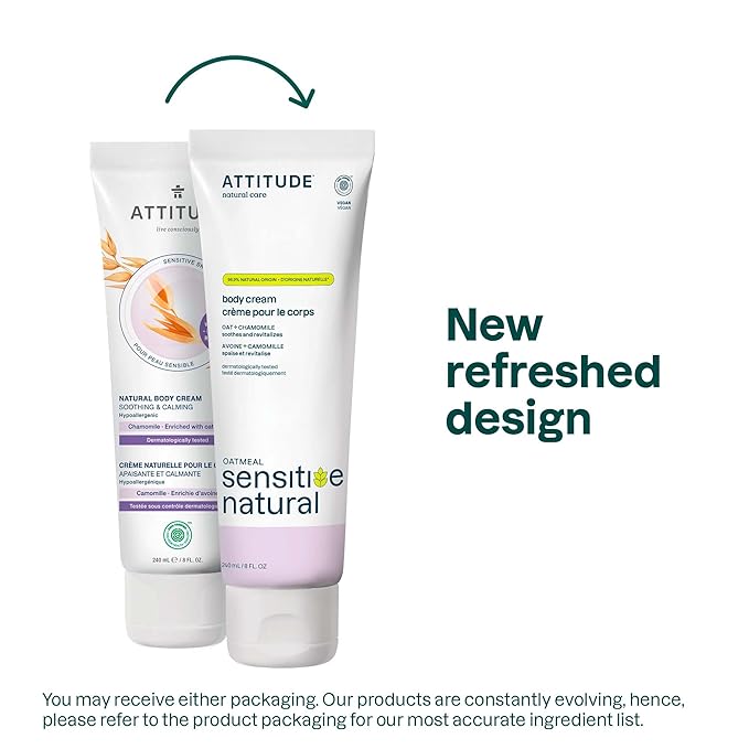 ATTITUDE Body Cream for Sensitive Skin with Oat, EWG Verified, Dermatologically Tested, Vegan, Chamomile, 8 Fl Oz-GlimoraGlow