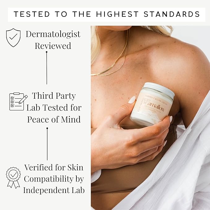 Amallow 100% Grass Fed Beef Tallow for Skin Care - Face + Body - Whipped Moisturizer for Sensitive Skin - Natural Lotion, 4 FL. oz. (Unscented)-GlimoraGlow