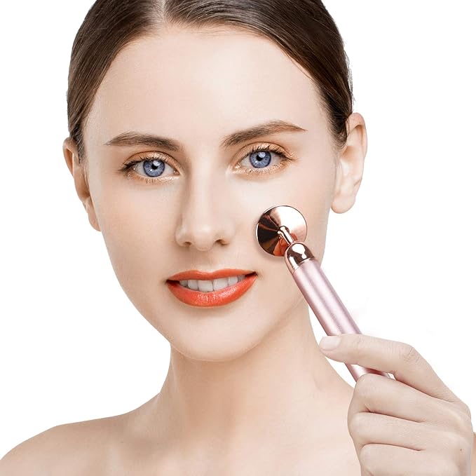 3-IN-1 Electric Jade Roller 3D Roller Facial Roller & Face Massager, Rose Quartz-GlimoraGlow