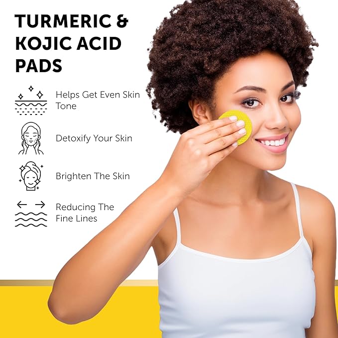 VALITIC Turmeric Kojic Acid Cleansing Pads - Exfoliating Dark Spot Remover for Face with Vitamin C, Alpha Arbutin, Niacinamide and Retinol - Kojic Acid And Turmeric Cleansing Pads - 60 Units-GlimoraGlow