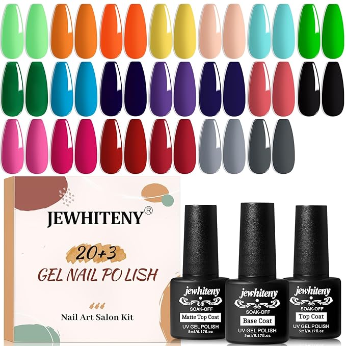 JEWHITENY 23PCS Nail Polish Set 20 Colors Gel Nail Polish Jelly Color Natural and Elegant Long Lasting Suitable for Salon at Home-GlimoraGlow
