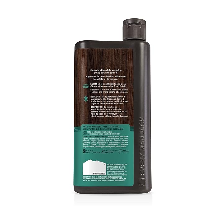 Every Man Jack Nourishing Sea Minerals + Citron Mens Body Wash for All Skin Types - Naturally Derived Ingredients - Cleanse and Hydrate Skin with Coconut and Glycerin - 24oz 2 Bottles-GlimoraGlow