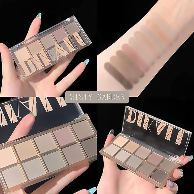 10 Colors Eyeshadow Palette Matte Naked Eye Shadow Makeup,High Pigmented, Naturing-Looking, Ultra-Blendable,Long Lasting High Pigment Nude Eyeshadow with 3 Eyeshadow Brush(Cement color)-GlimoraGlow