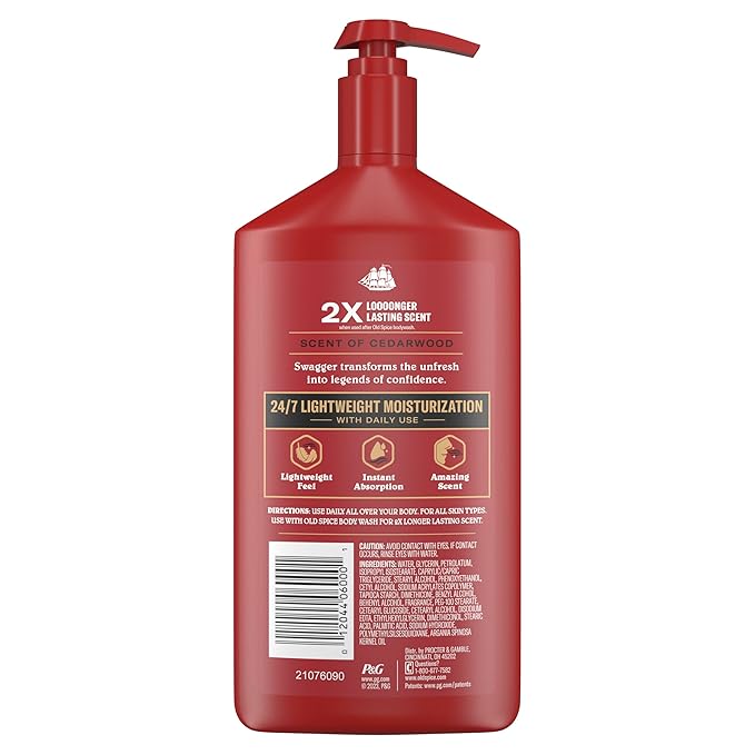 Old Spice Hand, Face & Body Lotion for Men, 24/7 Lightweight Moisturization with Amazing Scent, Instant Absorption, For All Skin Types, Swagger with Cedarwood Scent, 16 oz-GlimoraGlow