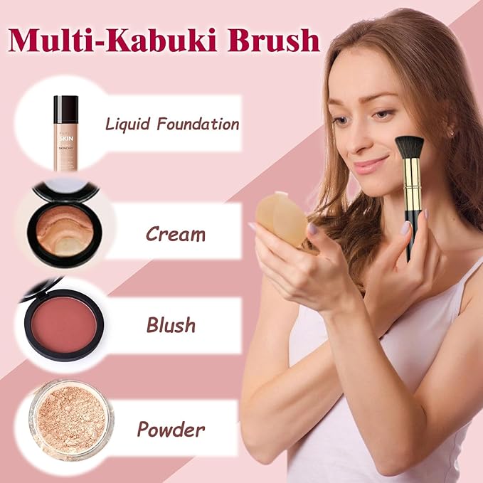 Retractable Kabuki Brush, Travel Powder Foundation Makeup Brush Face Blush Brushes for Liquid, Cream and Powder Face Makeup, Travel Size Makeup Brush-GlimoraGlow