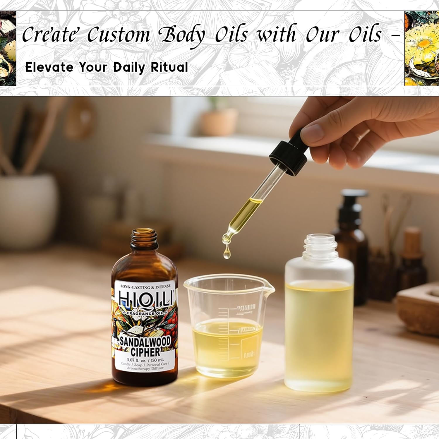 HIQILI Sandalwood Cipher Fragrance Oil for Diffuser, Inspired by Srge-L.tens StalMajus-cvle, Candle & Soap, Perfume & Body Oil Making- Have Gourmand Notes, Long-Lasting- 5.07 Fl Oz-GlimoraGlow