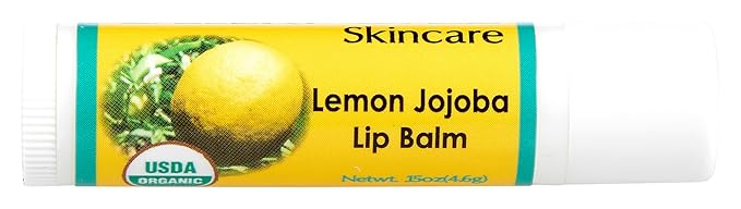 2-Pack Organic Lemon Lip Balm - USDA Certified Organic, 70% Organic Jojoba Oil, Organic Beeswax, Soothes and Softens Dry, Cracked, and Sensitive Lips, Natural Lemon Scent No Taste. 0.15 oz/4.6 gm-GlimoraGlow