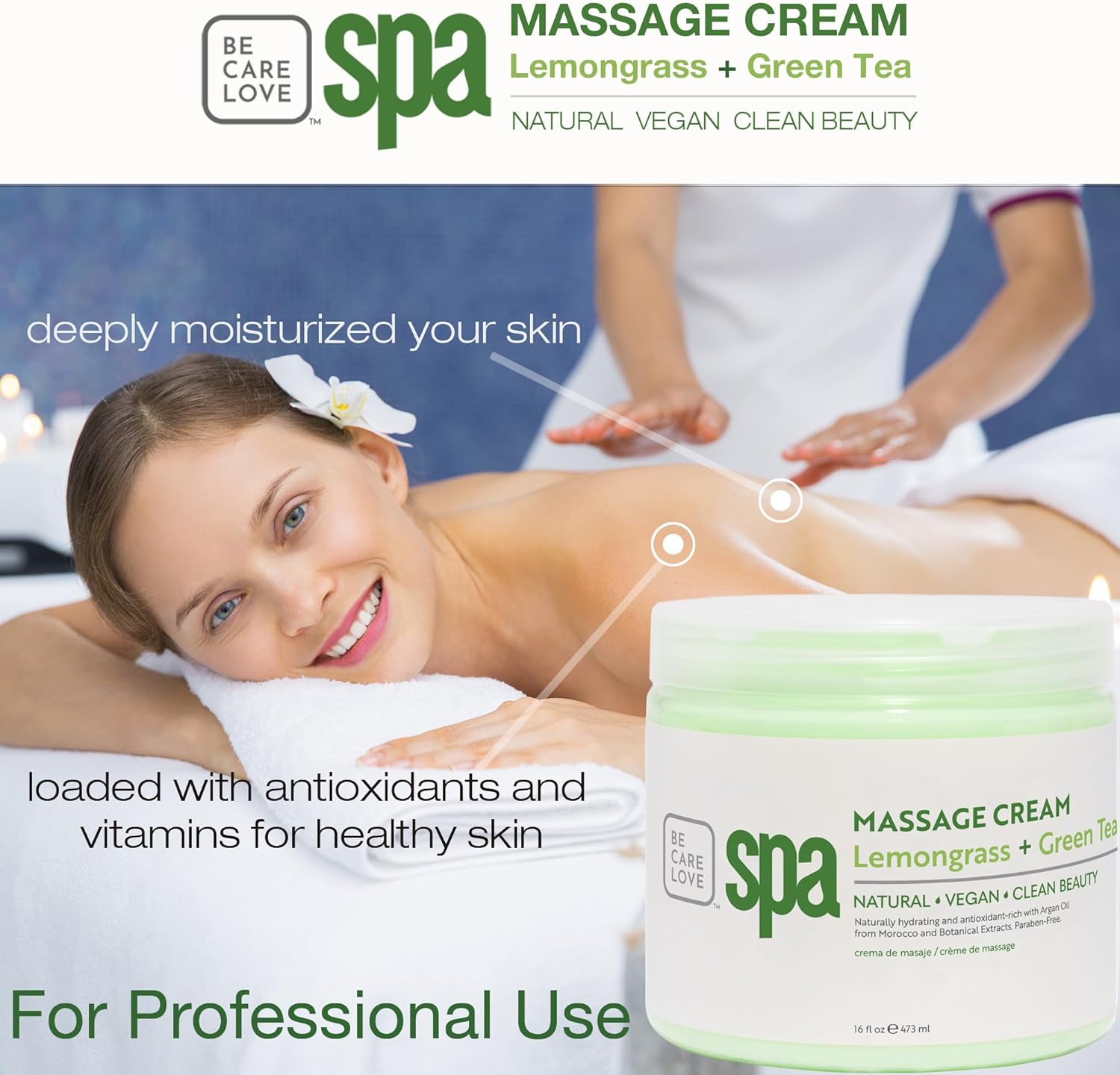 BCL SPA Massage Cream organic Lemongrass + Green Tea body lotion with shea butter, aloe vera, peppermint, argan and jojoba oils body cream to soothe, calm & revitalize the skin. Home/Pro use 16 fl oz-GlimoraGlow