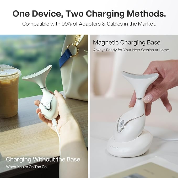 Iris Neck Face Massager, Pro Face Sculpting Tool with Charging Base, All-in-1 Facial Device for Enhanced Absorption, Radiance, Contouring, Elasticity, Home Facial Spa (White)-GlimoraGlow