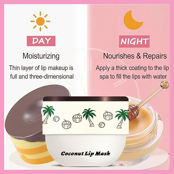 1 PCS Bee Lip Balm Lip Mask Honey Pot, Coconut Moisturizing Sleeping Lip Mask Overnight with Sticks, Lip Balm Honey Pot Lip Balm Hydrating Prevention Dry and Crack Lip Scrubs Exfoliator-GlimoraGlow