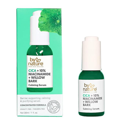 By Nature Calming Face Serum - Cica+10% Niacinamide+Willow Bark - Purifying Facial Serum with Cica Plant Extract & Texture Enhancing Niacinamide - Skincare from New Zealand - 1 fl. Oz-GlimoraGlow