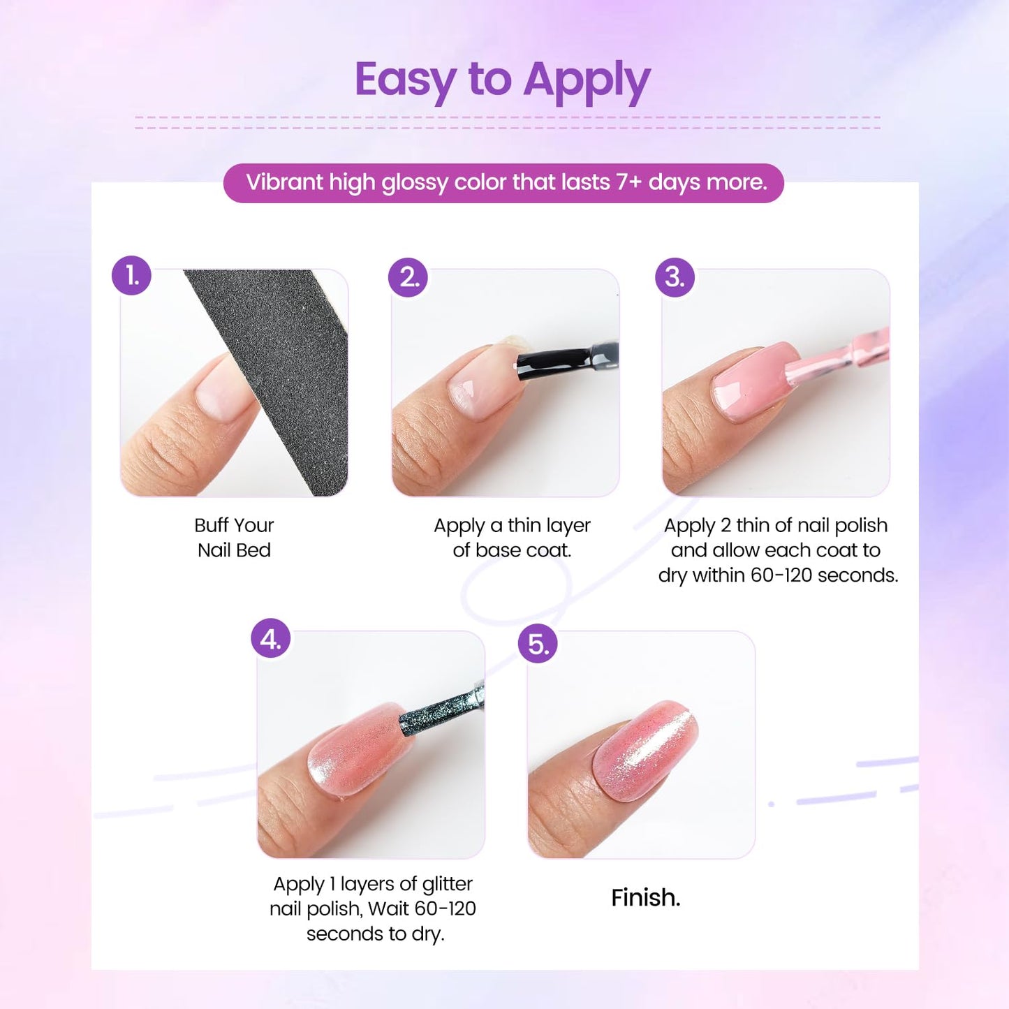 16.5ml Glitter Nail Polish, Shine Glitter Quick Dry, Natural Lustrous Enamel, Match Any Color for DIY Manicure & Pedicure-GlimoraGlow