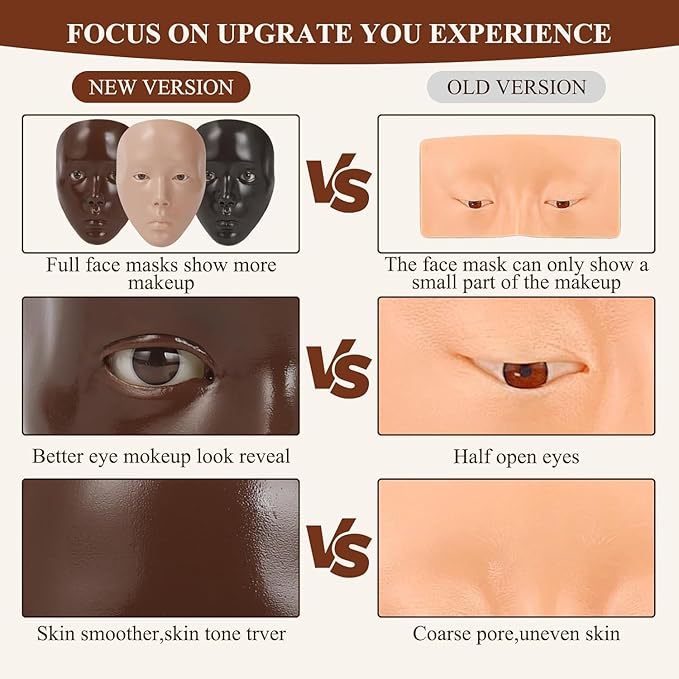 5D Makeup Practice Face Board, Makeup Practice Accessories Set with Face Painting Mannequin Head, Makeup Brushes, Face Painting and 2-in-1 Dual-Ended Eyebrow Pen, Makeup Practice Gift, Dark Brown-GlimoraGlow