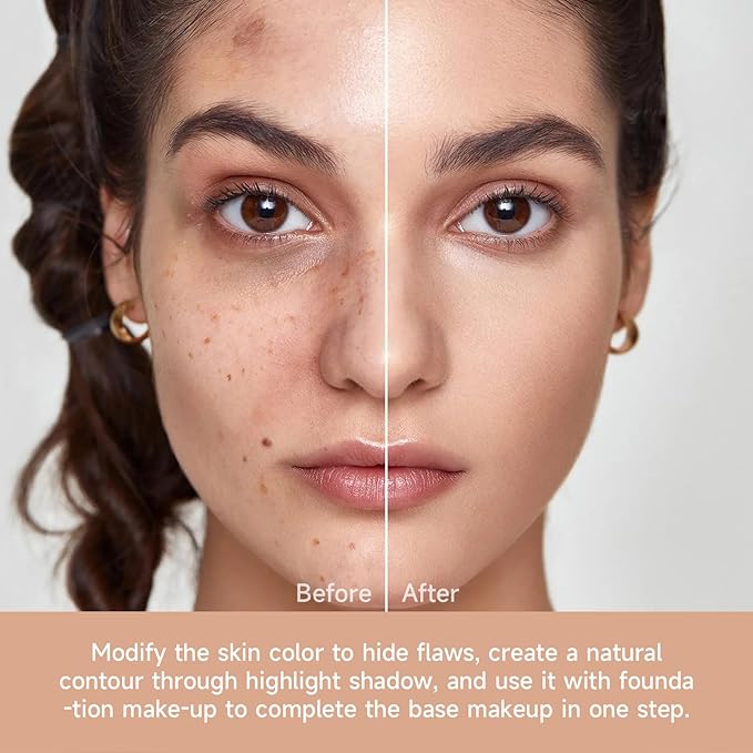 Foundation Concealer Palette with Makeup Sponges & Applicator, 11 Pcs Foundation Powder Concealers Eye shadows Blush Makeup Brushes, 2 in 1 Compact Contouring Duo Layer Plate, Pearl White-GlimoraGlow