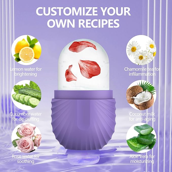 Ice Roller for Face and Eye, Silicone Ice Facial Roller Ice Holder, Face Ice Mold Skin Care, Face Icers Reusable Ice Cube Roller for Shrink Pores Anti Wrinkle Reduce Puffiness, Purple-GlimoraGlow