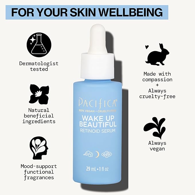 Pacifica Retinol Serum for Face - Wake Up Beautiful Retinoid Night Face Serum - Anti-Aging Skin Care & Skin Brightening - Retinol, Collagen & Antioxidants Vegan & Cruelty-Free Dermatologist Tested-GlimoraGlow