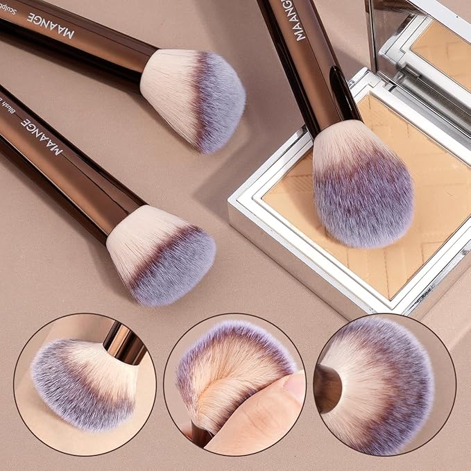 MAANGE 7pcs Makeup Brush Set Double Sided Kabuki Makeup Brushes Contour Brush for Foundation Liquid Powder Concealer Cream Cosmetics Bronzer Blending Blush Buffing Makeup Tools (Coffee)-GlimoraGlow
