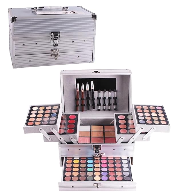 132 Colors All In One Ultimate Color Makeup Kit: Carry All Trunk with Cosmetic Contouring Palette, Concealer, Face Powder, Lip Gloss, Blusher, Contour Shade, Eye Liner, and Eyebrow Powder.-GlimoraGlow