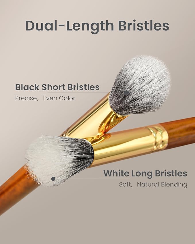 Desert Oak Series Dual Wool Highlighter Brush - Round Dome Goat Hair for Targeted Glow, Powder/Cream Highlight, Bubinga Handle (CM 189)-GlimoraGlow