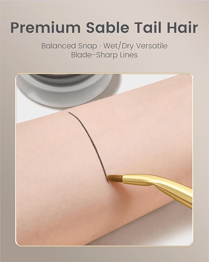 Desert Oak Series Bent Eyeliner Brush - 30° Angled Kolinsky Sable for Sharp Lines & Brows, Luxury Bubinga Handle (CM 177)-GlimoraGlow