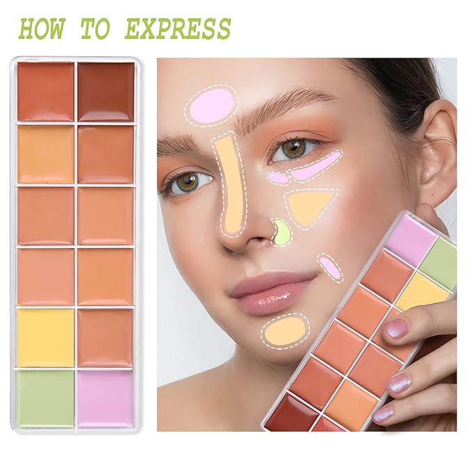 12 Color Correcting Concealer Palette, Cream Color Corrector Contour Makeup Palette，Contouring Foundation Highlighting Concealer Palette for Conceals Dark Circles, Redness, Acne, Blemish-GlimoraGlow