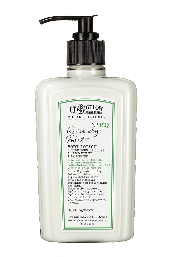 C.O. Bigelow Rosemary Mint Body Lotion, Village Perfumer Moisturizing Body Lotion with Aloe Vera, Borage Oil & Olive Oil, 10 Fl Oz-GlimoraGlow