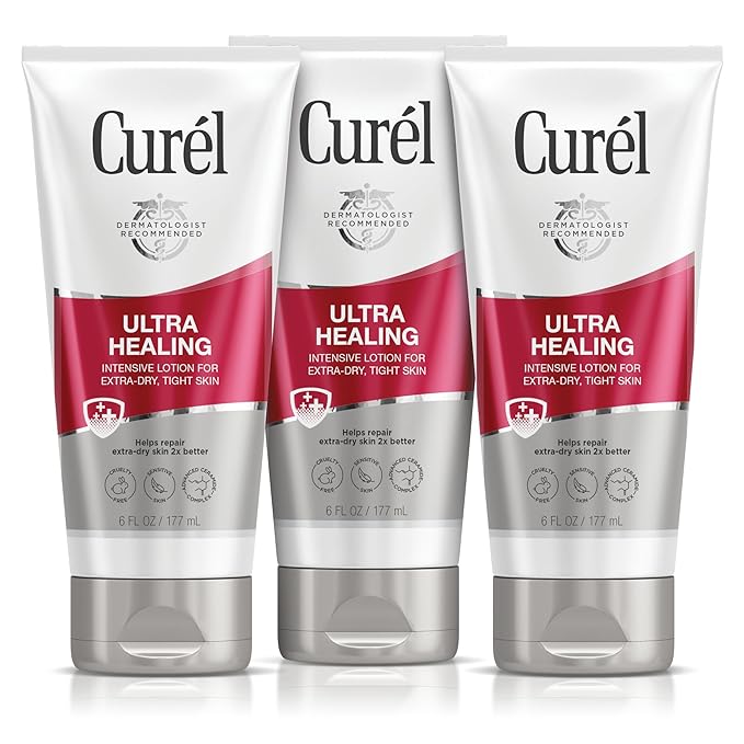 Curel Ultra Healing Intensive Fragrance-Free Lotion For Extra-Dry Skin, Ideal for Sensitive Skin, Cruelty Free, Paraben Free, Dermatologist Recommended, 6 Oz, Pack of 3-GlimoraGlow