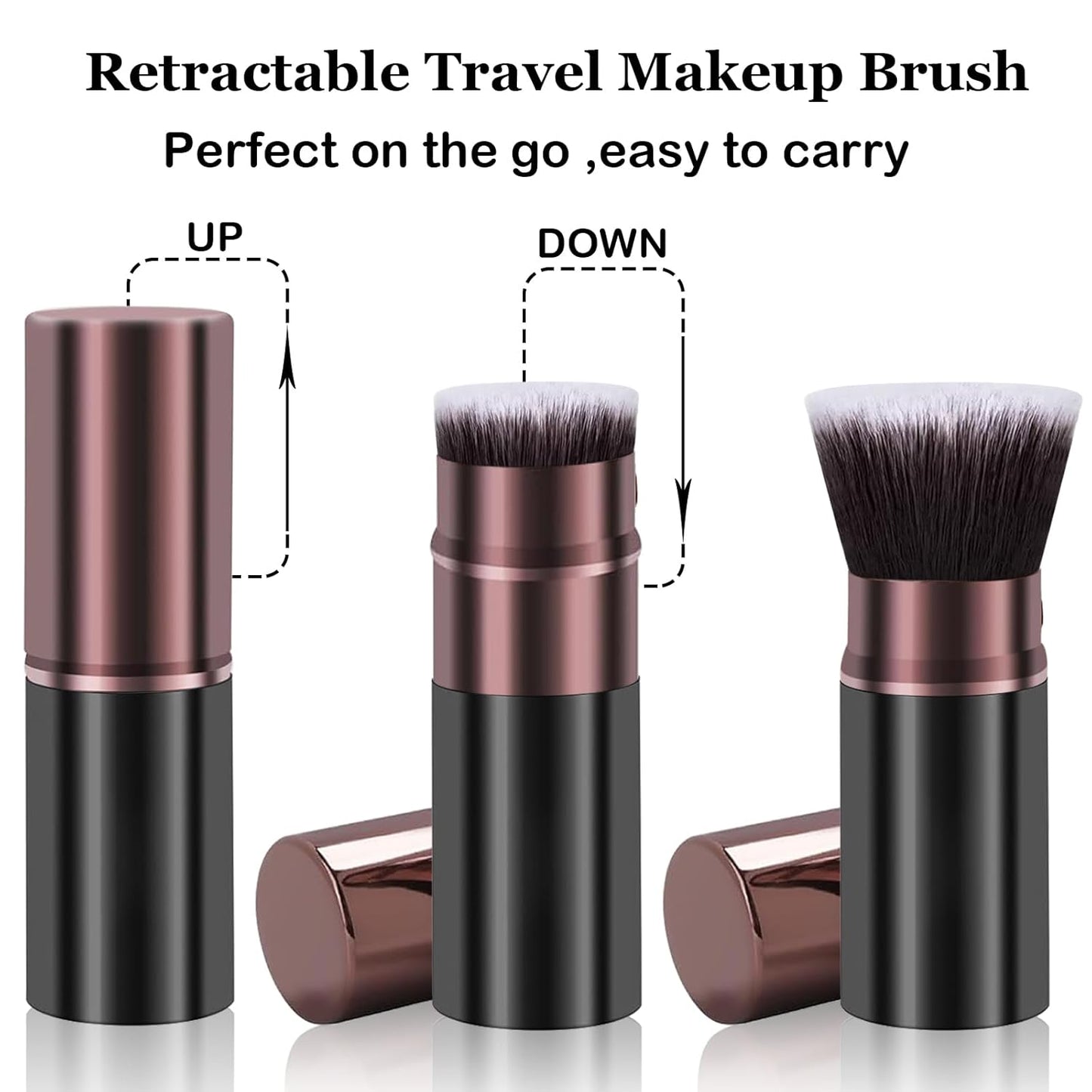Makeup Brushes, Retractable 2 Pack Travel Kabuki Blush Makeup Brush Face Powder Foundation Brushes for Blending Liquid, Blush, Bronzer, Buffing, Sunscreen,Flawless Cosmetics-GlimoraGlow
