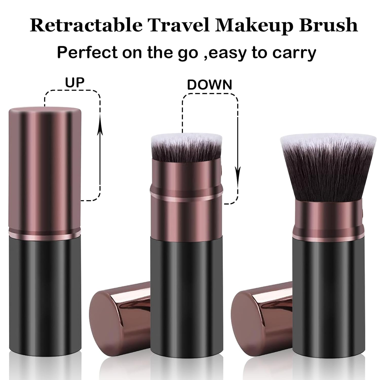 Makeup Brushes, Retractable 2 Pack Travel Kabuki Blush Makeup Brush Face Powder Foundation Brushes for Blending Liquid, Blush, Bronzer, Buffing, Sunscreen,Flawless Cosmetics-GlimoraGlow