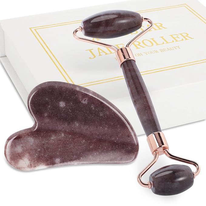 Jade Roller for Face, Facial Roller Massager Skin Care Tool, Gua Sha Facial Tools for Face, Neck, Eyes, Reduce Puffiness of The Skin(Purple)-GlimoraGlow